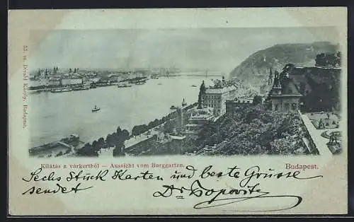 Mondschein-AK Budapest, Aussicht vom Burggarten