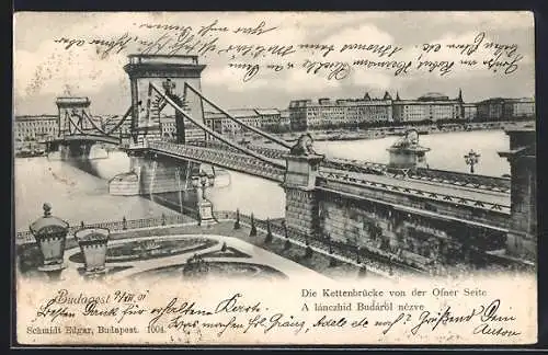 AK Budapest, Ofen, Blick auf die Kettenbrücke