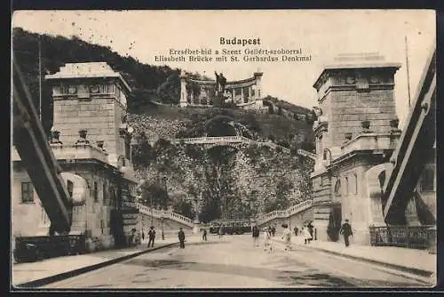 AK Budapest, Elisabeth-Brücke mit St. Gerhardus-Denkmal