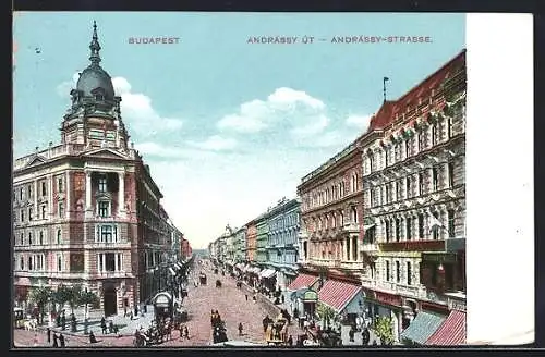 AK Budapest, Andrássy-Strasse mit Geschäften