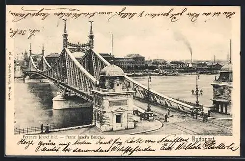 AK Budapest, Passanten auf der Franz Josefs-Brücke