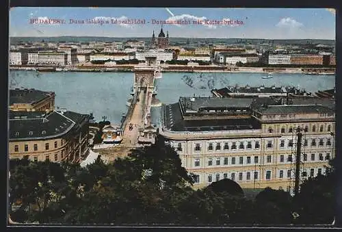 AK Budapest, Donauansicht mit Kettenbrücke