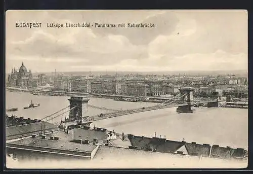 AK Budapest, Panorama mit Kettenbrücke