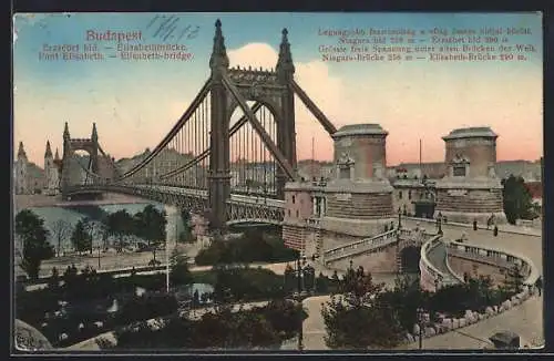 AK Budapest, Elisabethbrücke mit Strassenpartie