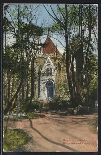 AK Budapest, Margaretheninsel-Kapelle mit Waldweg