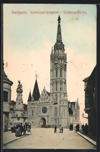 AK Budapest, Passanten vor der Krönungskirche