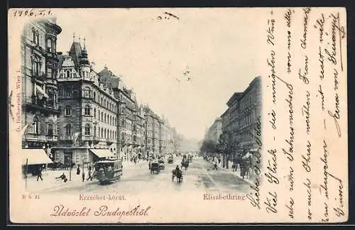 AK Budapest, Elisabethring mit Strassenbahn