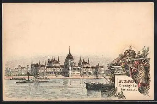 Lithographie Budapest, Orszaghaz, Ganzsache