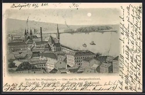 AK Budapest, Ofen und St. Margaretheninsel