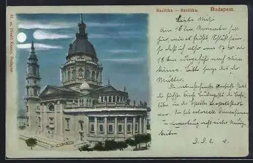 Mondschein-AK Budapest, Ansicht der Basilika