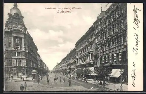 AK Budapest, Andrassy-Strasse mit Geschäften