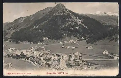 AK Davos-Dorf, Ortsansicht mit Bergpanorama