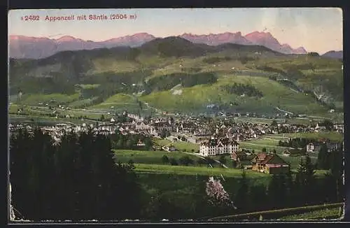 AK Appenzell, Ortsansicht mit Säntis