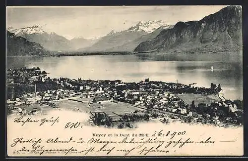 AK Vevey, La Ville et la Dent du Midi