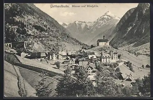 AK Wassen /Gotthardbahn, Ortsansicht und Windgälle