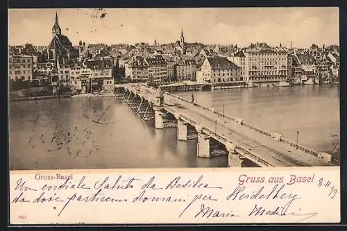 AK Basel, Flusspartie mit Brücke