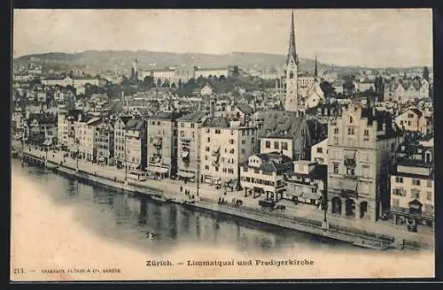 AK Zürich, Limmatquai und Predigerkirche