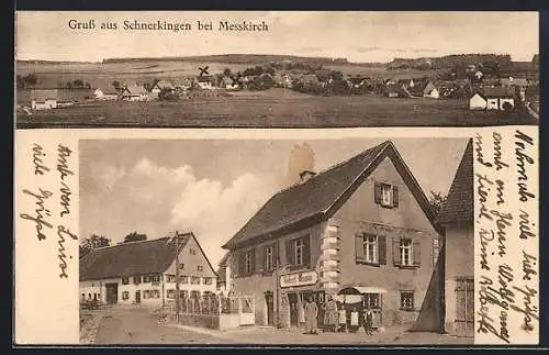 AK Schnerkingen, Gasthaus von Robert Braun, Ortsansicht