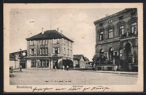 AK Rendsburg, Bahnhof mit Bahnhofs-Hotel