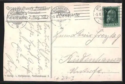 AK Nürnberg, Gross-Kraftwerk Franken, Explosion 2. Aug. 1912