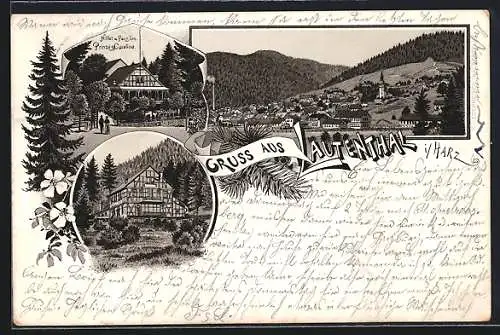 Lithographie Lautenthal i. Harz, Hotel und Pension Prinzess Caroline, Ortsansicht