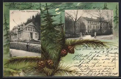 Passepartout-Lithographie Altenau / Harz, Hotel Rammelsberg, Villa Rammelsberg