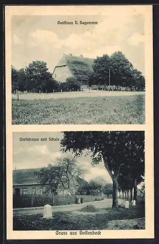 AK Hollenbeck, Gasthaus D. Hagemann, Dorfstrasse und Schule