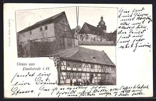 AK Dankerode i. Harz, Fachwerkhaus, Blick zur Kirche