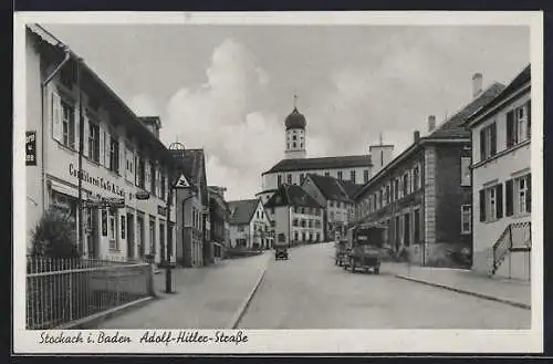 AK Stockach i. Baden, Strasse mit Café A. Lutz