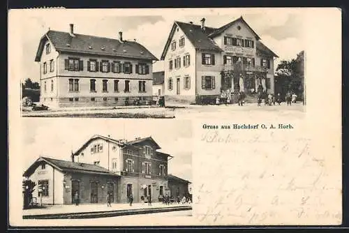 AK Hochdorf /Horb, Gleispartie am Bahnhof, Gasthof zum Bahnhof