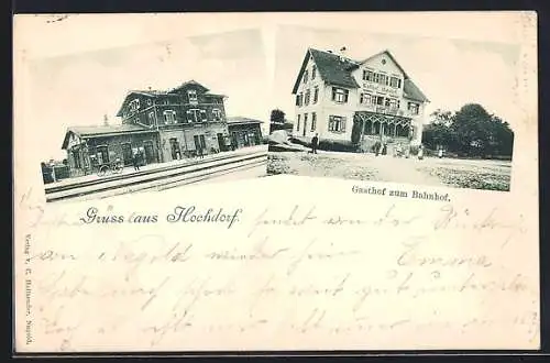 AK Hochdorf / Horb, Bahnhof und Gasthof zum Bahnhof