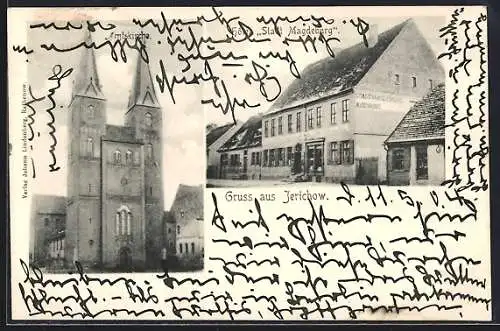 AK Jerichow, Hotel Stadt Magdeburg, Kirche