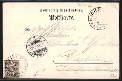 Lithographie Hochdorf / Horb, Gasthof zum Bahnhof v. C. Finkbeiner