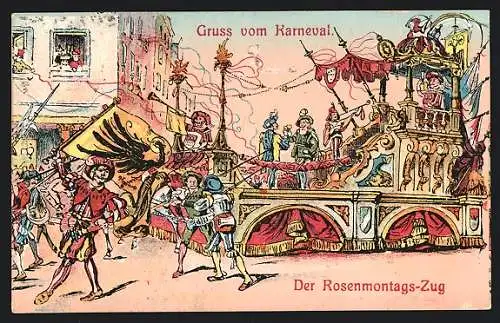 AK Köln, Rosenmontags-Zug beim Fasching