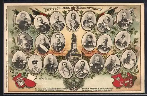 Lithographie Deutschlands Bundesfürsten, Fürst Karl Günther von Schwarzburg und Fürst Friedrich von Waldeck-Pyrmont