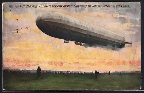 AK Berlin-Johannisthal, Marine-Zeppelin L2 vor der ersten Landung am 20.9.1913