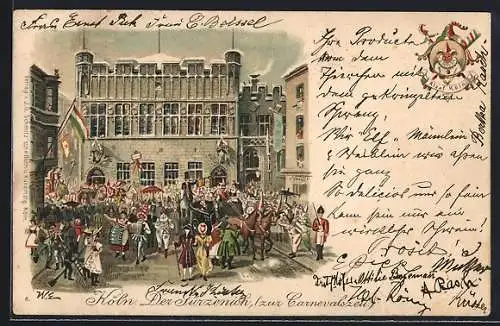 Künstler-Lithographie Köln, der Gürzenich zur Carnevalszeit