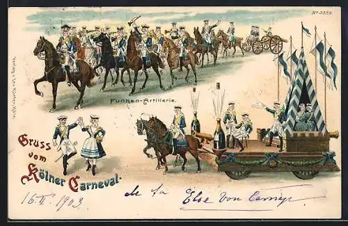 Lithographie Köln, Kölner Carneval, Funken-Artillerie, Fasching