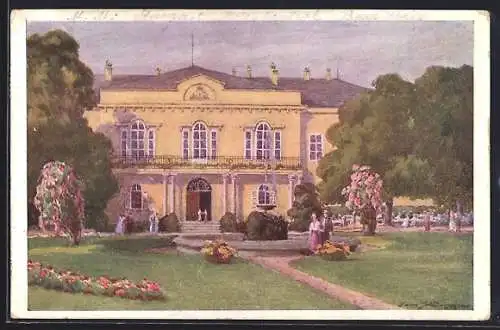 Künstler-AK Hans Götzinger, Deutscher Schulverein Nr. 1661: Bad Hall, Kurhaus mit Garten