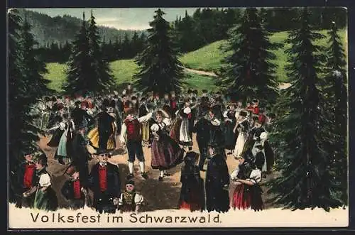 AK Volksfest im Schwarzwald, Paare beim Tanz, Schwarzwälder Tracht