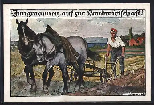 Künstler-AK Jungmannen, auf zur Landwirtschaft!, Kriegshilfe