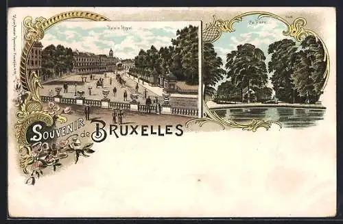 Lithographie Brüssel / Bruxelles, Palais Royal, Le Parc