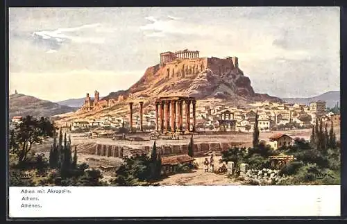 Künstler-AK F.Perlberg: Athen, Akropolis mit Leuten