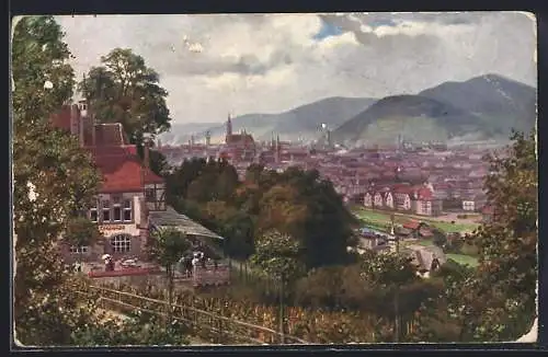 Künstler-AK H. Hoffmann: Freiburg / Breisgau, Panorama vom Lorettoberg aus gesehen