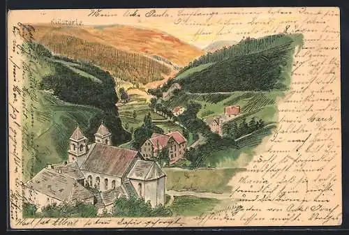 Lithographie Klösterle / Rippoldsau, Ortsansicht