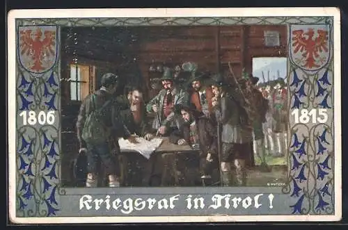 Künstler-AK Ernst Kutzer: Kriegsrat in Tirol, Wappen