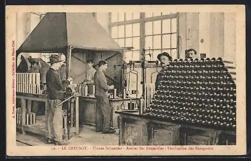 AK Le Creusot, Usines Schneider, Atelier des Projectiles, Vérification des Shrapnells, Waffenfabrik