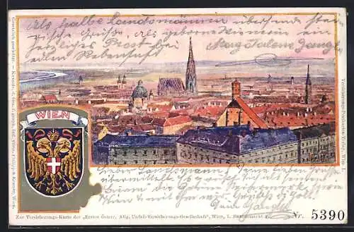 Künstler-AK Philipp + Kramer Nr. 5641: Wien, Teilansicht mit Kirche, Wappen