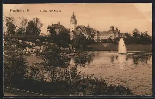 AK Frankfurt-Westend, Hohenzollern-Anlage, Teich mit Fontäne