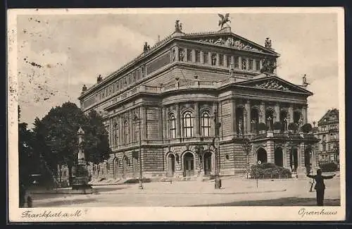 AK Frankfurt a. M., Opernhaus mit Denkmal